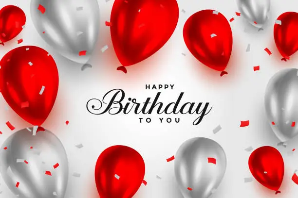 Vector illustration of happy birthday red and white shiny balloons background