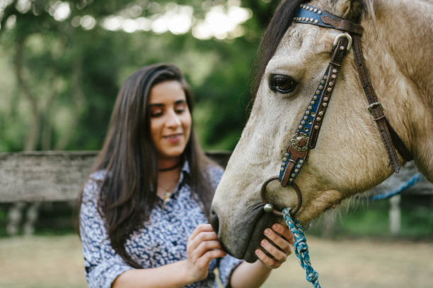 istock Woman stroking horse 1247476117