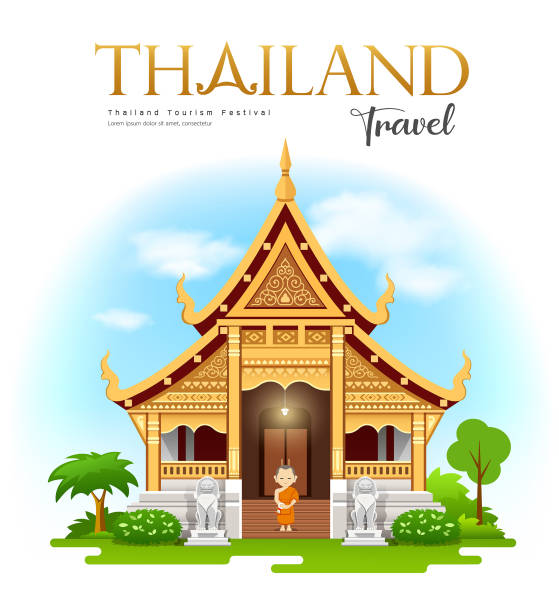 ilustraciones, imágenes clip art, dibujos animados e iconos de stock de wat phra singh waramahavihan, chiang mai, tailandia viajan templo budista y diseño de sitio histórico - wat phra sing