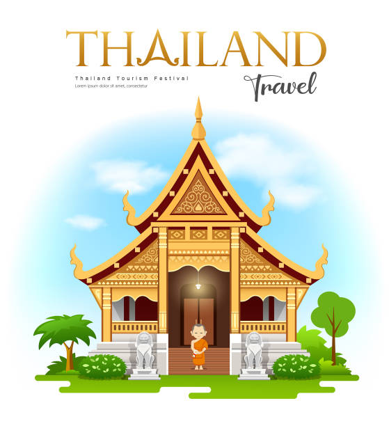 illustrations, cliparts, dessins animés et icônes de wat phra singh waramahavihan, chiang mai, thaïlande voyage temple bouddhiste et conception du site historique - wat phra sing