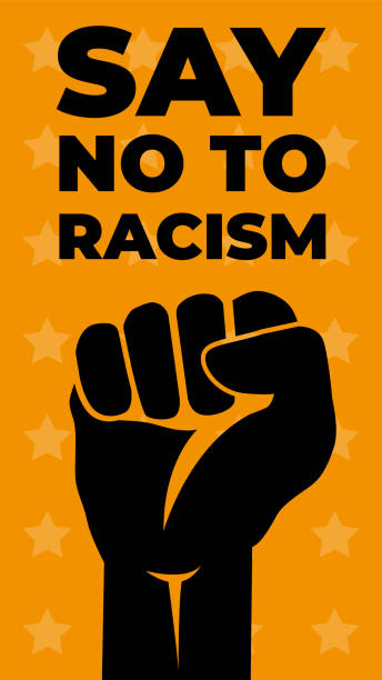 illustrations, cliparts, dessins animés et icônes de dites non au racisme. main. conception vectorielle - protestor protest sign yellow
