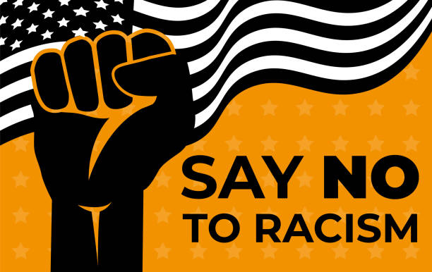 скажи "нет" расизму. руку. флаг. векторный дизайн - protestor protest sign yellow stock illustrations