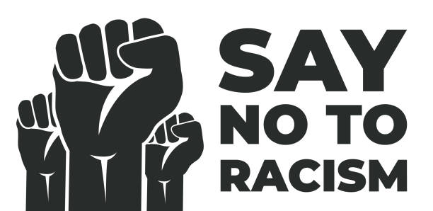 скажи "нет" расизму. руки. векторный дизайн - protestor protest sign yellow stock illustrations
