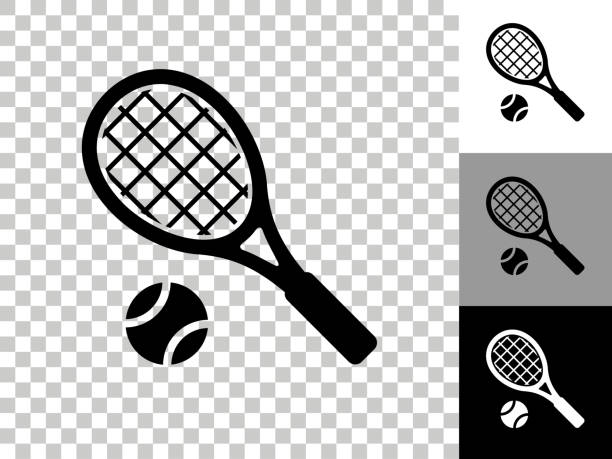 ilustraciones, imágenes clip art, dibujos animados e iconos de stock de icono de tenis en el fondo transparente del tablero de ajedrez - raqueta de tenis