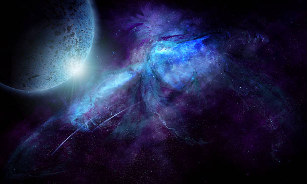 istock moon planet in purple nebula, abstract space 3D illustration, 3d image, 3d rendering, background image 1247548385
