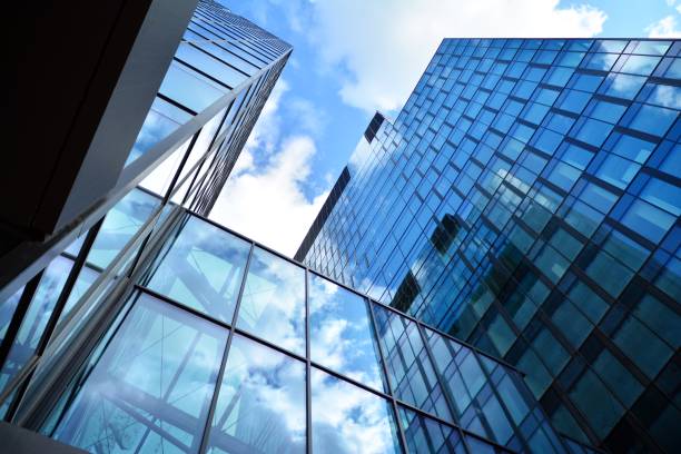 istock Facade texture of a glass mirrored office building. 1247589255