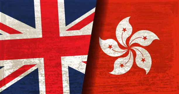 Vector illustration of Relations between Hong Kong and UK with grunge textured background
