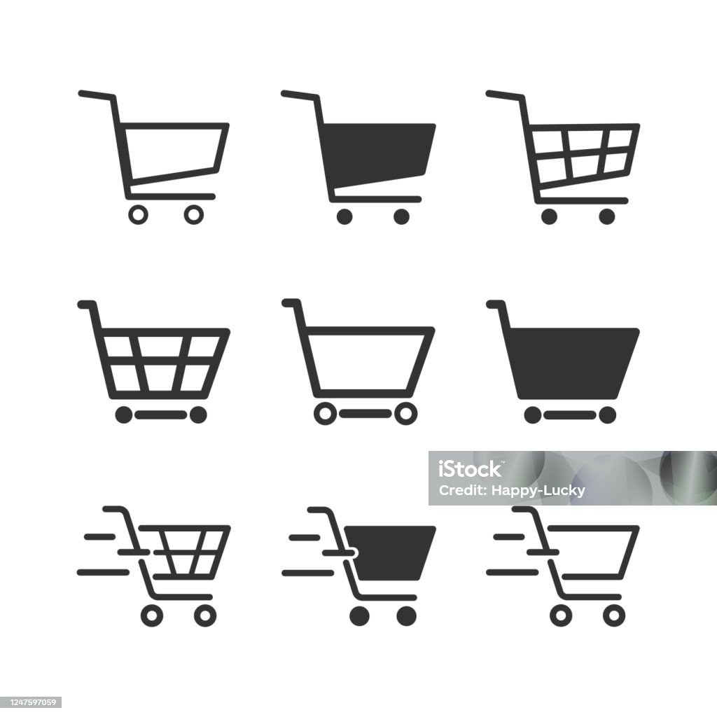 Set Of Black Cart Icons Symbols Of Buy Shopping And Checkout Design Element  On White Background Fast Feeling Online Shopping Concept Vector  Illustration Stock Illustration - Download Image Now - iStock