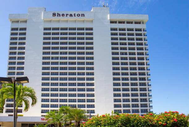 Rio de Janeiro, Brazil-March 06, 2020:  Sheraton Hotel.The exclusive 5-star Sheraton Grand Rio resort is located next to the ocean on trendy Leblon beach, in the southern zone of Rio de Janeiro.
