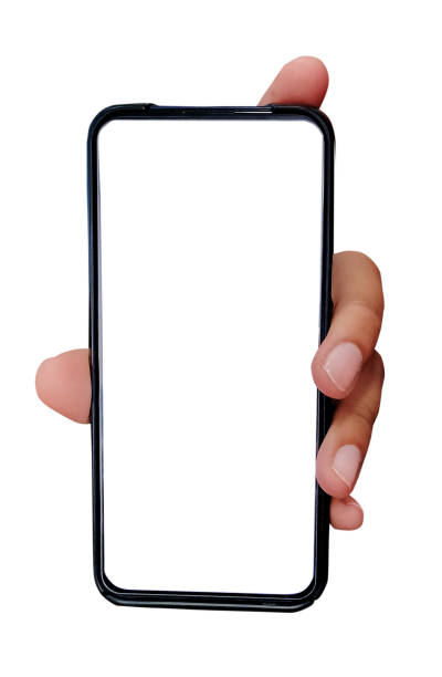 istock Male hand holding smartphone, isolated on white. 1247613635