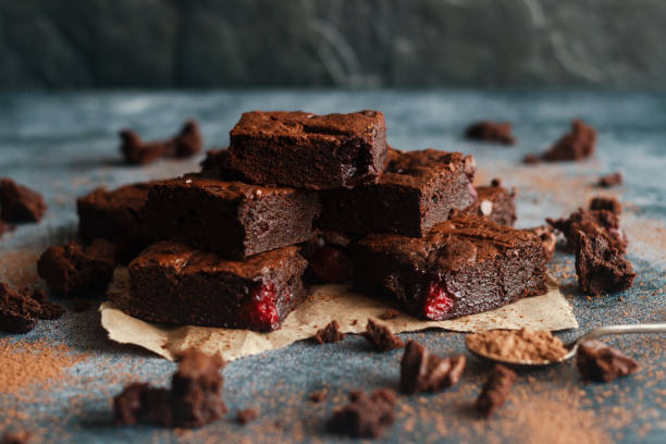 istock Tasty chocolate brownie with cherry 1247634713
