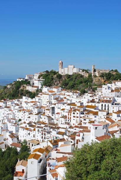 White village, Casares, Spain. Elevated view of a traditional white village, Casares, Malaga Province, Andalucia, Spain, Western Europe casares photos stock pictures, royalty-free photos & images