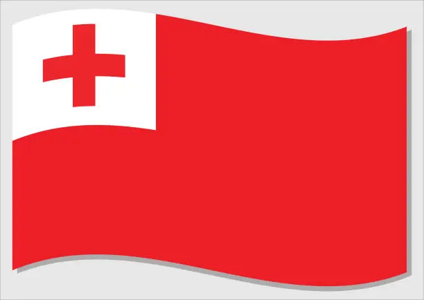 Vector illustration of Waving flag of Tonga vector graphic. Waving Tongan flag illustration. Tonga country flag wavin in the wind is a symbol of freedom and independence.