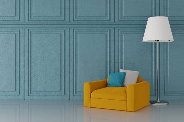 3D illustration. Home environment. Lounge with sofa, armchairs and furnishing elements.