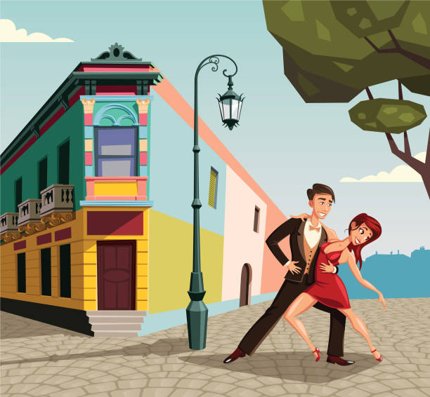 para taniec tango na buenos aires la boca street ilustracji - la boca stock illustrations