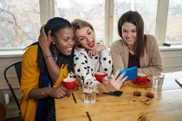 istock Women taking a selfie in a cafe 1247654973