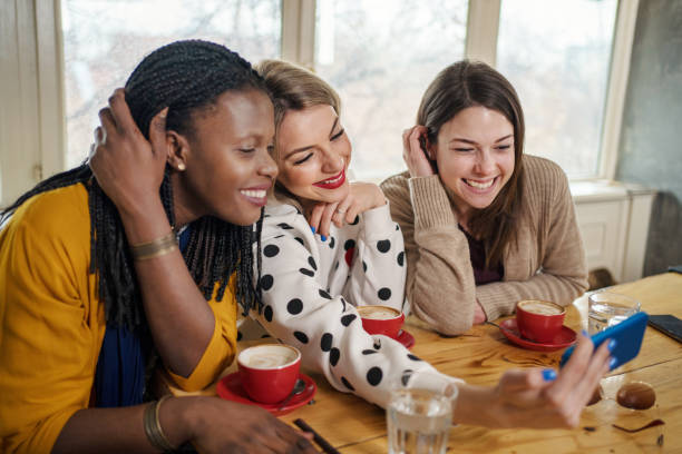 istock Women taking a selfie in a cafe 1247656109