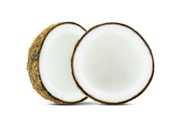 istock Fresh coconut halves isolated on white background with clipping path 1247678322