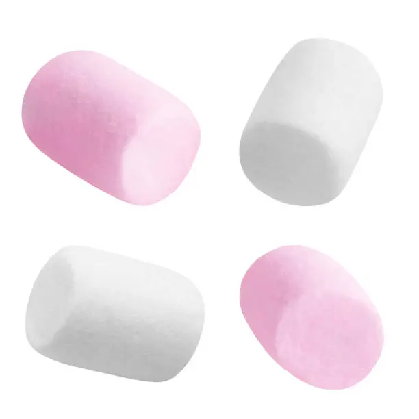 Collection of delicious pink and white marshmallows, isolated on white background