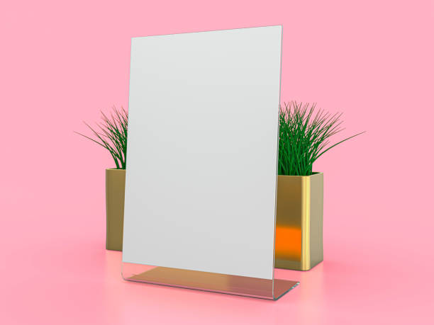 istock Blank paper Table Tent. Mockup on pink background. 3D illustration. 1247682241