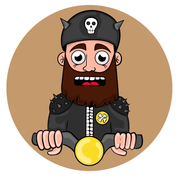 Vector illustration of cartoon funny biker with a beard