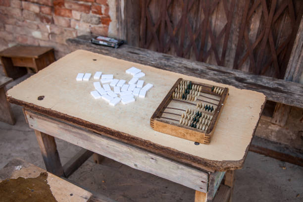 istock old wooden abacus on the table. 1247698595