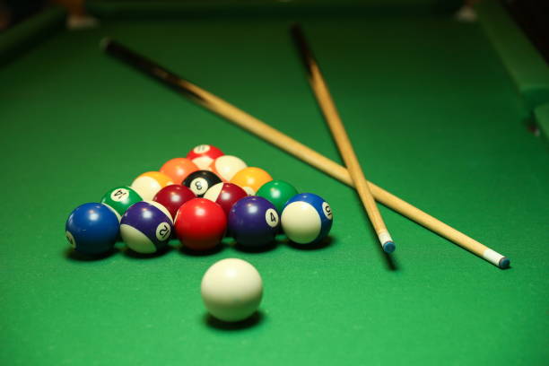 istock billiard background with color pool balls and cues 1247713848