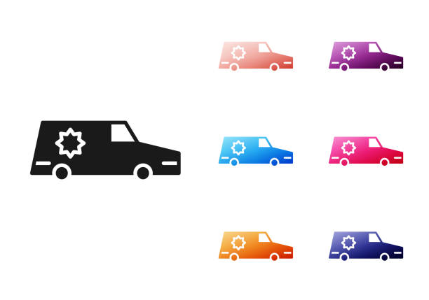 Black Hearse car icon isolated on white background. Set icons colorful. Vector Black Hearse car icon isolated on white background. Set icons colorful. Vector funeral procession stock illustrations