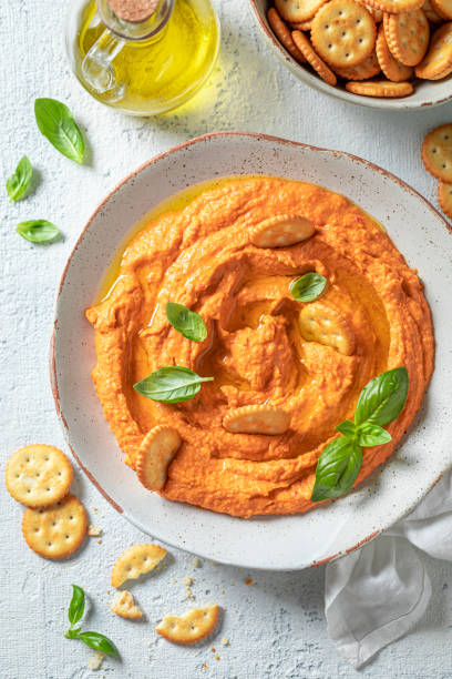 istock Enjoy your tomato hummus as healthy and quick snack 1247735232