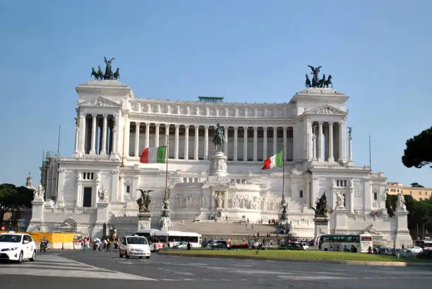 Photo of A view from the Piazza Venezia Square on dominated monument at italian Rome.