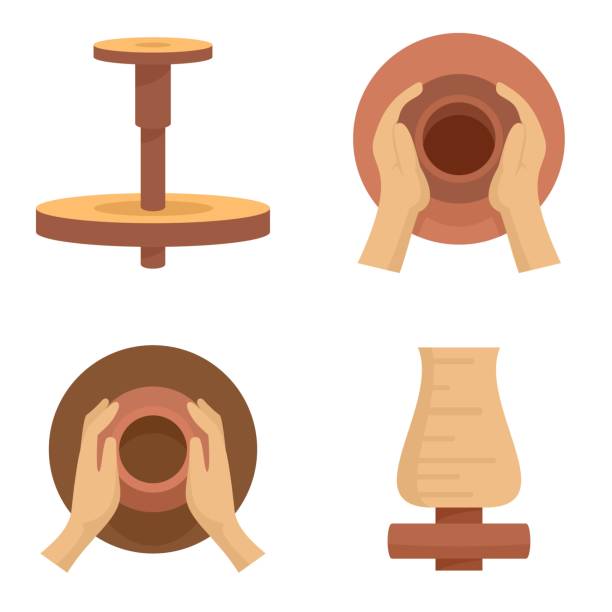 Potters wheel icons set, flat style Potters wheel icons set. Flat set of potters wheel vector icons for web design homemade pottery wheel stock illustrations