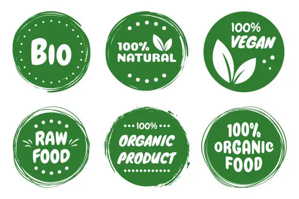 Vector illustration of Best vector Set bio, vegan, ecology, organic logos and badges, label, tag. Vector illustration design.