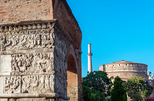 Rotunda of Galerius with Galerius arch in Thessaloniki, Greece.