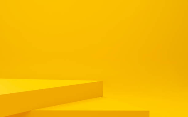 Abstract yellow background geometric shape for presentation and exposition. 3d exhibition stand. Pedestal for display product, showcase. 3d podium for mock up store. Minimal studio with triangle.