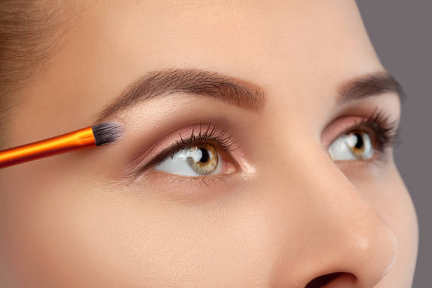 istock Make-up artist does eyebrow make-up to a woman. Beautiful thick eyebrows close up. Professional makeup and cosmetology skin care. 1247766480