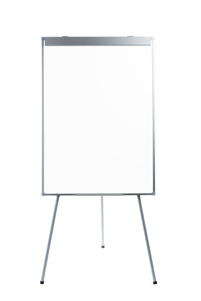 apresentação flipchart cavalete stand quadro, isolado em branco - flipchart whiteboard easel chart - fotografias e filmes do acervo