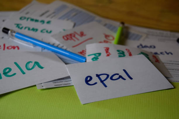 istock Epal write on a sticky note its mean apple isolated on Office Desk. Learning Malay Language concept 1247779337