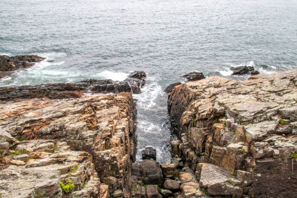 istock Channel in between the rocks on a rocky beach 1247787136