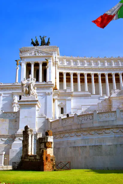 Photo of The Vittoriano's portico, colonnade, columns and sculptures.