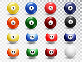 Billiard balls isolated on transparent background.Pull balls collection. Vector design elements