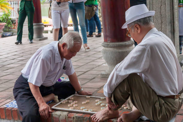 deux hommes aînés jouant xiangqi dans le parc - chinese chess leisure games chinese culture traditional culture photos et images de collection