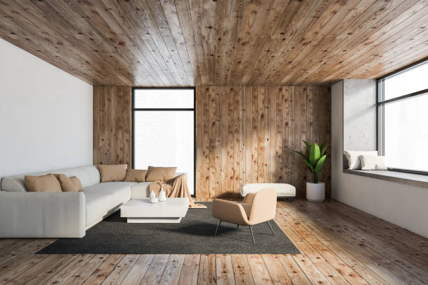 istock White and wooden living room with sofa 1247800226