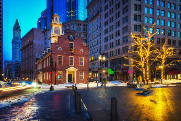 istock Boston old state house at night 1247800682
