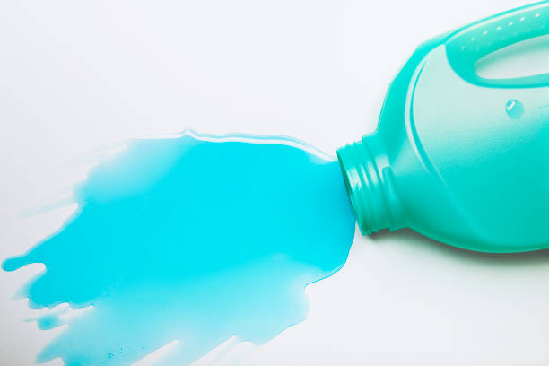 istock Blue liquid detergent spilled on the table, close-up 1247803678