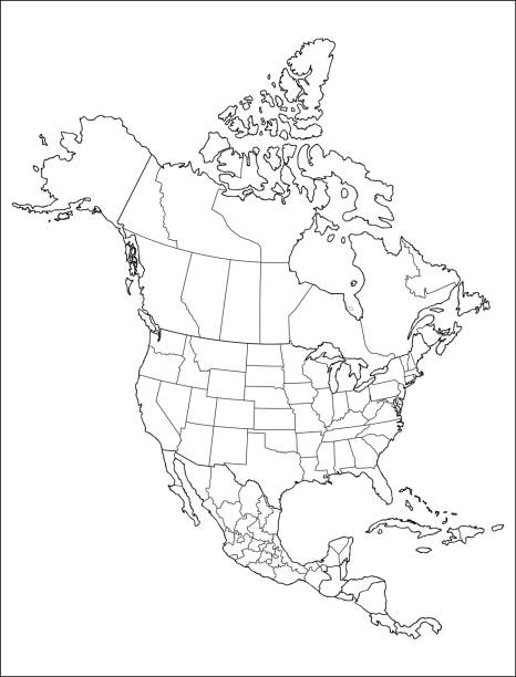 Map of North America Map of North America with countries, states on white background united states map outline stock illustrations
