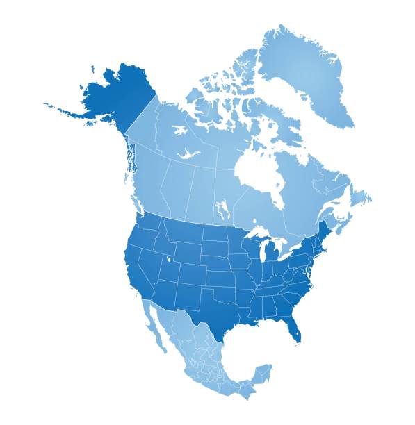 Map of North America Map of North America with countries, states on white background mexico stock illustrations