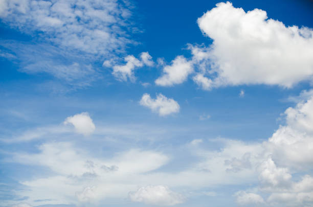 istock blue sky and white fluffy cloud horizon outdoor for background. 1247809494