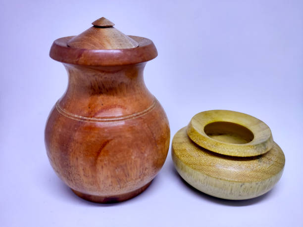 istock Traditional wooden craft jars for spices. Isolate on a white background 1247809804