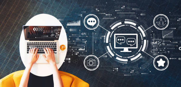 istock Social media theme with person using a laptop 1247812168