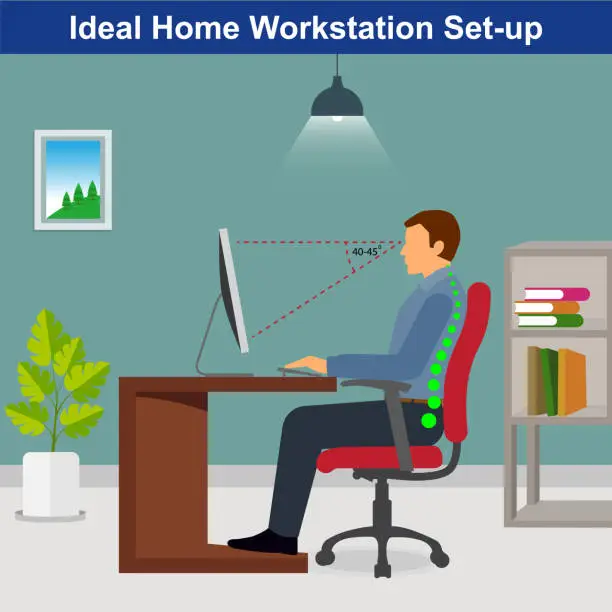 Vector illustration of Ideal ergonomics work from home setup